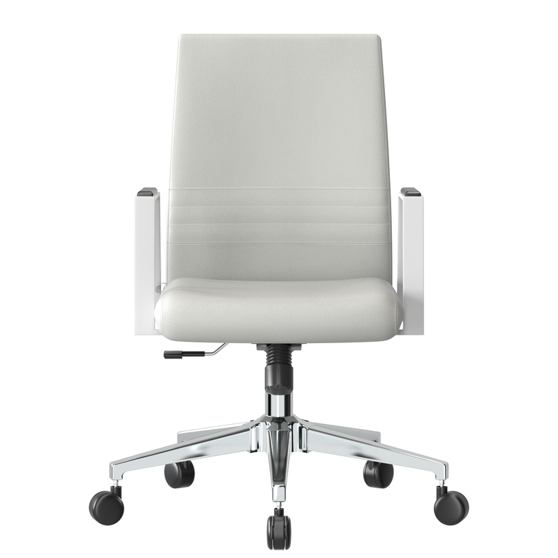 LeisureMod Aleen Office Chair in Upholstered Leather and Iron Frame with Swivel and Tilt in White Front View.