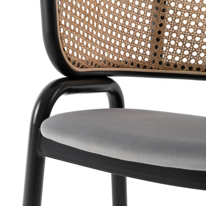 Leisuremod Ervilla Modern Dining Chair with Stainless Steel Legs Velvet Seat and Wicker Back Grey Zoomed.