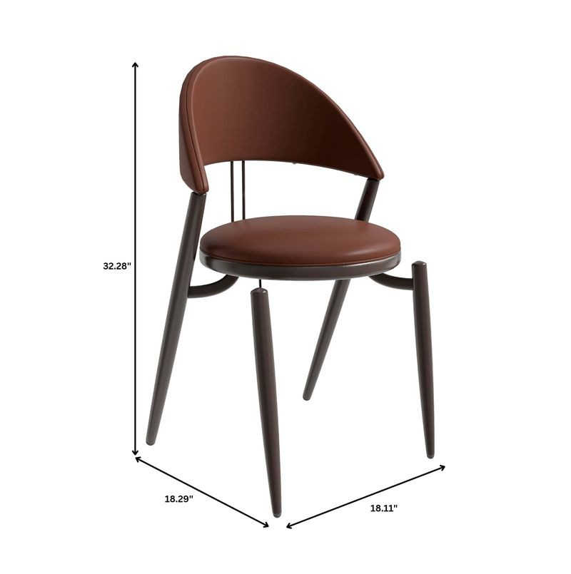 Brown chair with dimensions marked on a white background.