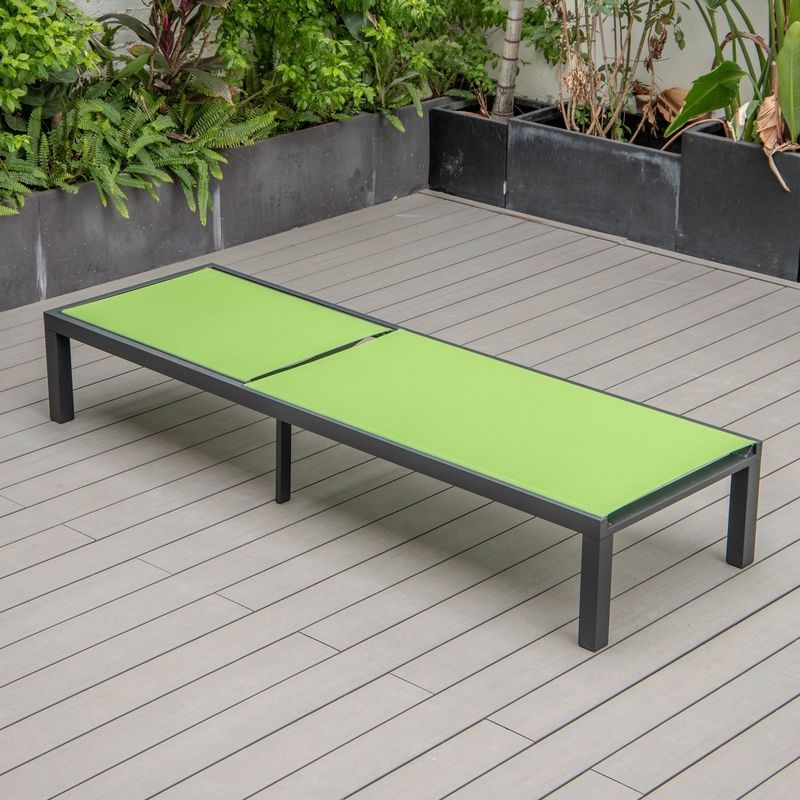 LeisureMod Marlin Patio Chaise Lounge Chair with Black Aluminum Frame Green Photo.