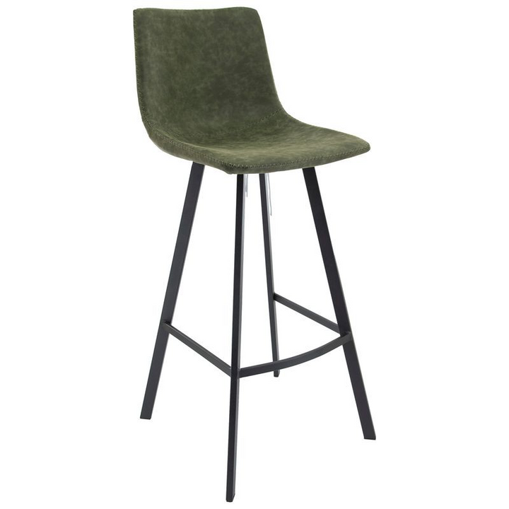LeisureMod Elland Modern Upholstered Leather Bar Stool with Iron Legs and Footrest
