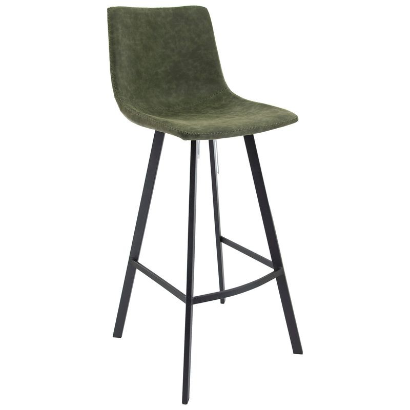 LeisureMod Elland Modern Upholstered Leather Bar Stool with Iron Legs and Footrest