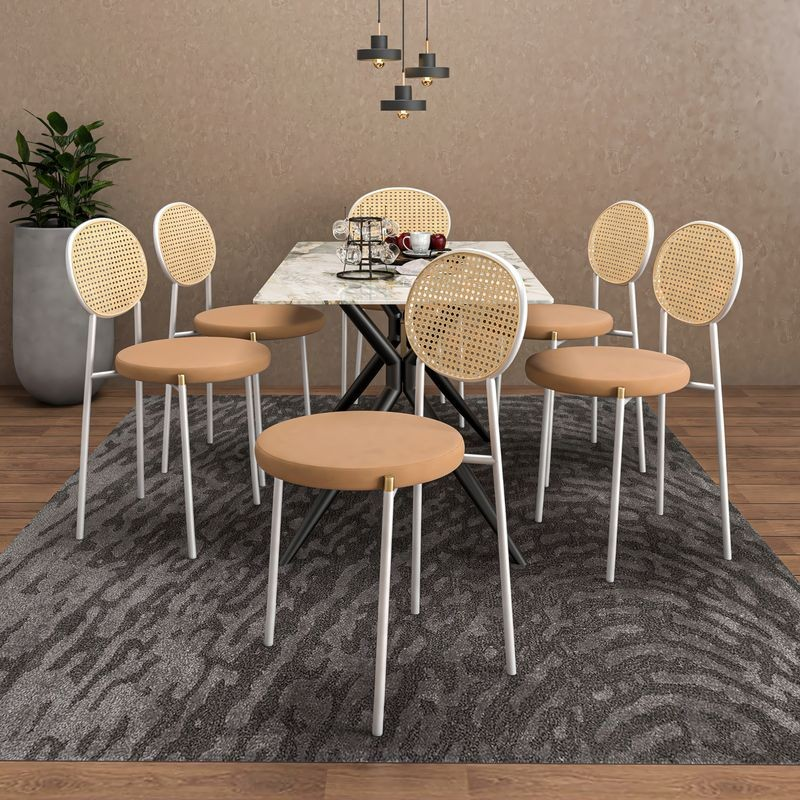 LeisureMod Euston Collection Modern Dining Chair White Frame in Brown Set of 2 at Table.