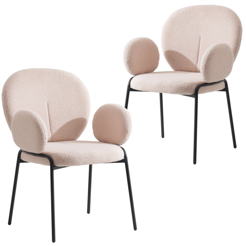 Leisuremod Celestial Series Boucle Dining Armchair with Black Frame and Beige Fabric Set of 2