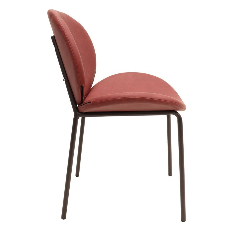 LeisureMod Servos Modern Dining Side Chair with Upholstered Faux Leather Seat and Powder Coated Iron Frame for Kitchen and Dining Room Bordeaux Side View.