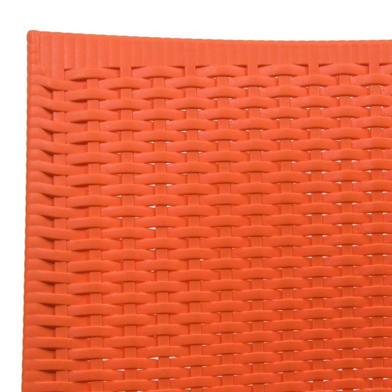 LeisureMod Weave Mace Indoor/Outdoor Dining Chair (Armless) Orange Closeup.