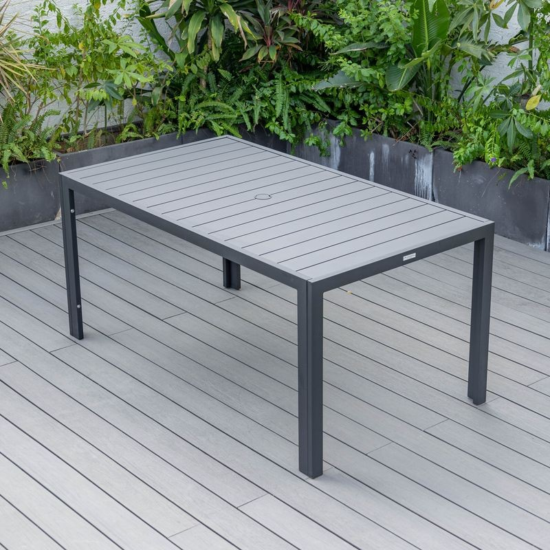 Leisuremod Chelsea Aluminum Outdoor 63" Dining Table in Black on Deck.