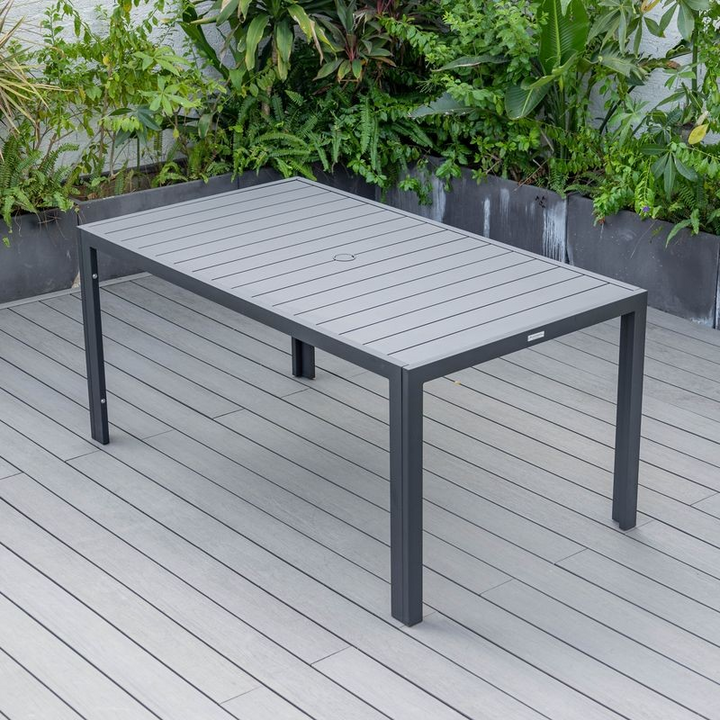 Leisuremod Chelsea Aluminum Outdoor 63" Dining Table in Black on Deck.