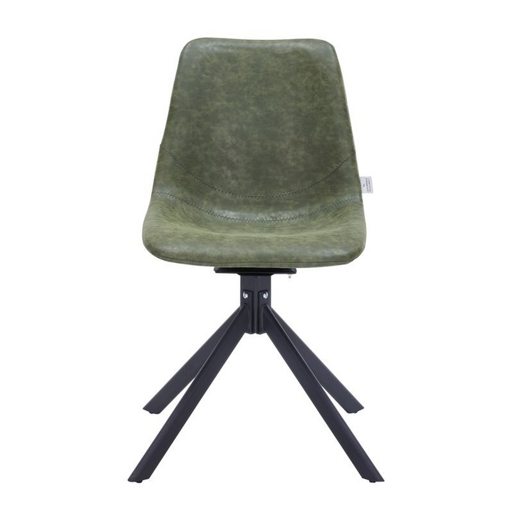 LeisureMod Markley Modern Leather Swivel Dining Chair with Metal Legs in Green Front View.