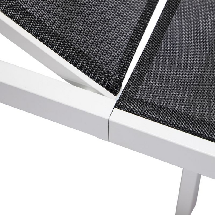 LeisureMod Marlin Patio Chaise Lounge Chair with White Aluminum Frame Black Closeup.
