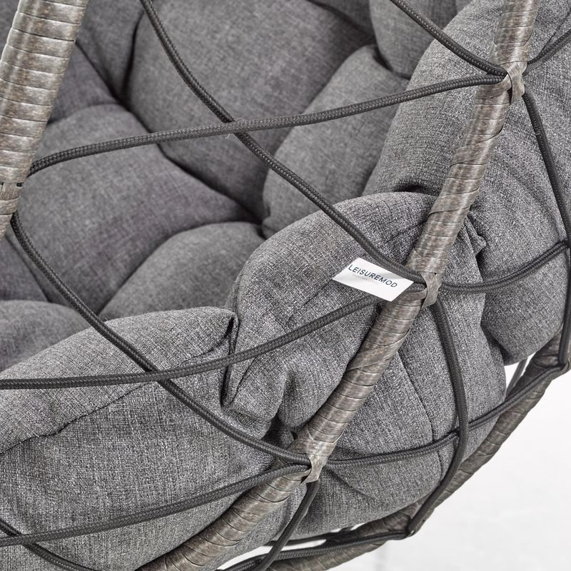 Leisuremod Summit Series Outdoor Egg Swing Chair in Black with Charcoal Cushions Closeup.