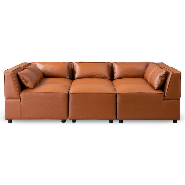 Wexford Cognac Vegan Leather Modular Sofa Front View.
