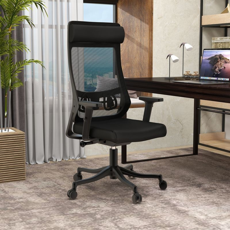 LeisureMod Office Dale Series Office Task Chair in Black at Desk.