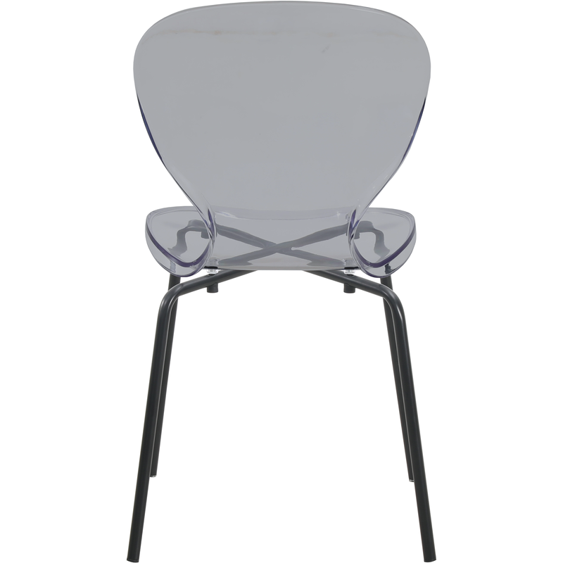 LeisureMod Modern Oyster Transparent Side Chair in Black Base set of 2 Black Back View.