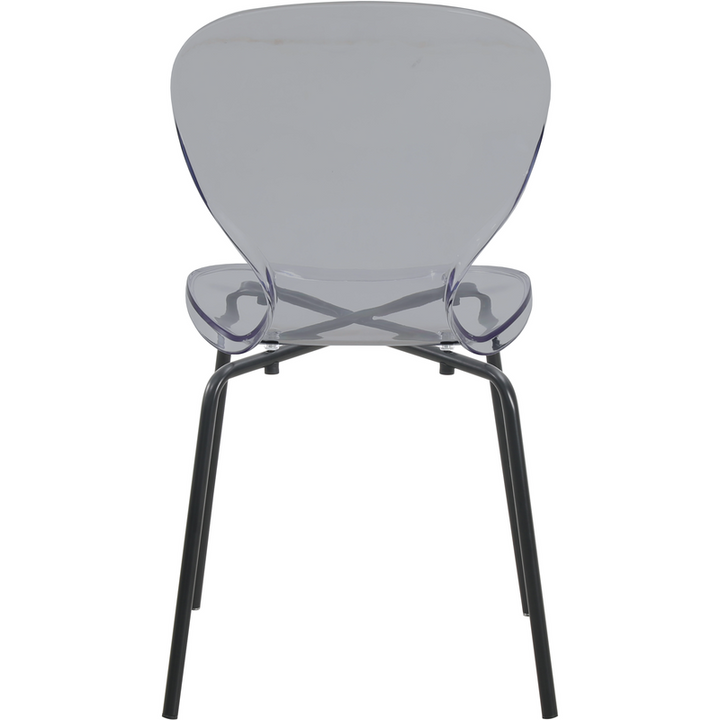 LeisureMod Modern Oyster Transparent Side Chair in Black Base set of 2 Black Back View.
