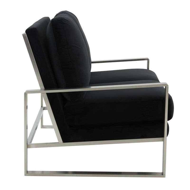 Leisuremod Jefferson Contemporary Modern Velvet Loveseat with Silver Frame Black Side View.