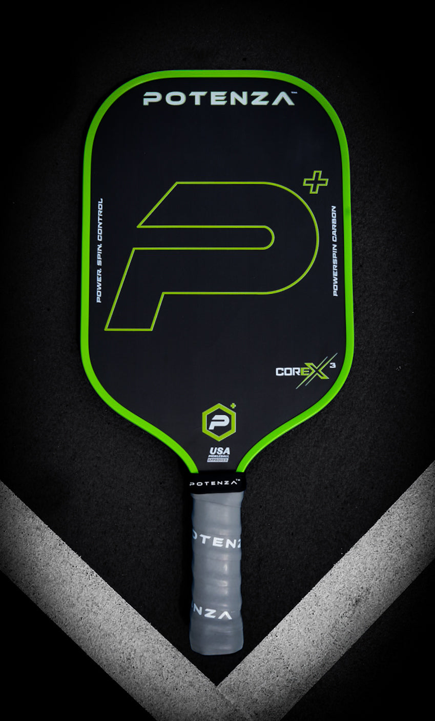 P+ PowerSpin Carbon COREx3 Pickleball Paddle (Neon Green, Elongated Face)