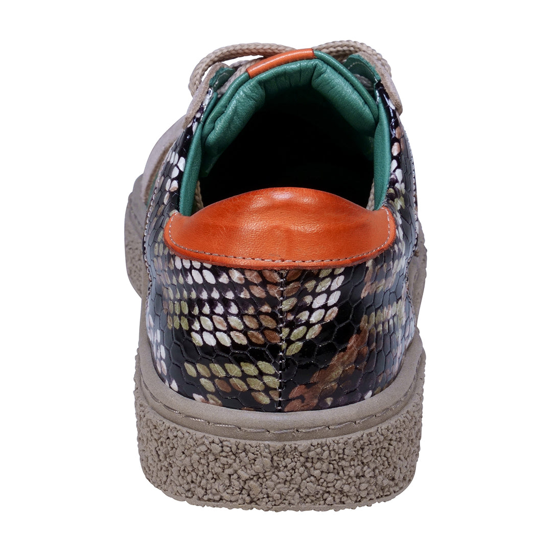 Charlee Green Snakeskin Two-Tone Star Motif Lace Up Sneakers