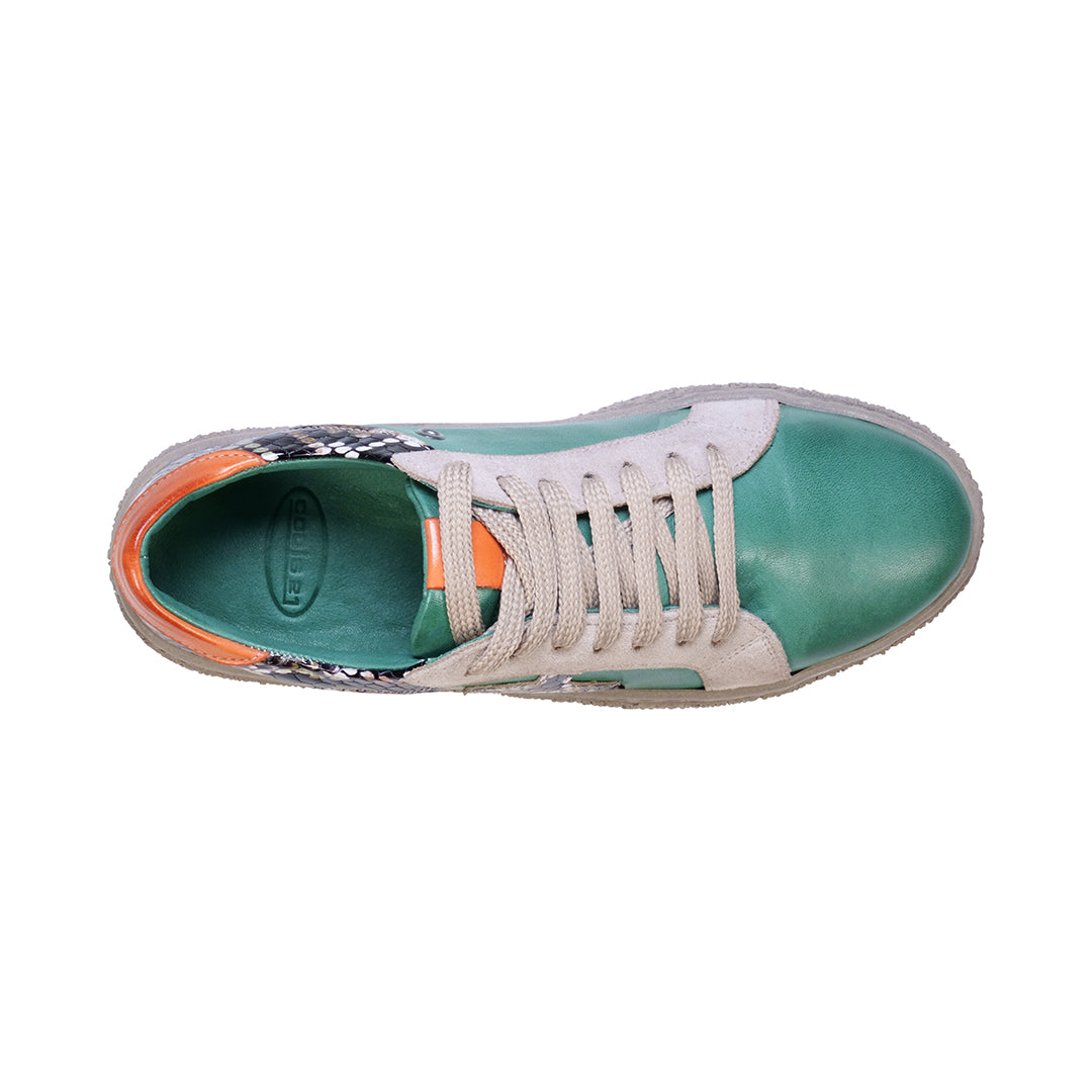 Charlee Green Snakeskin Two-Tone Star Motif Lace Up Sneakers