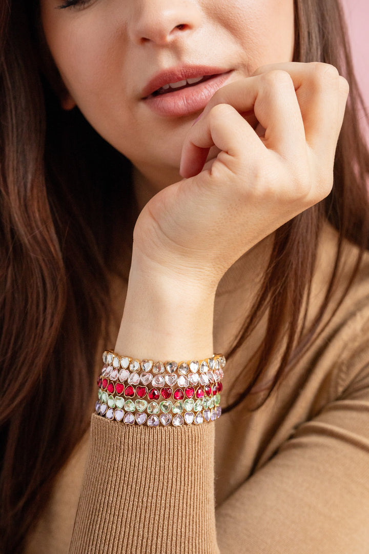Pink Crystal Heart Stretch Bracelet