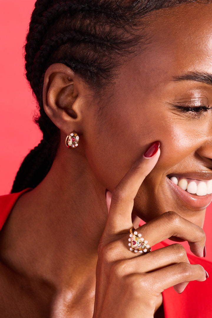 Gemstone Puffy Huggie Hoop Earrings