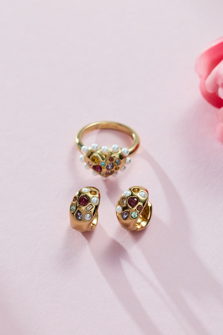 Gemstone Puffy Huggie Hoop Earrings