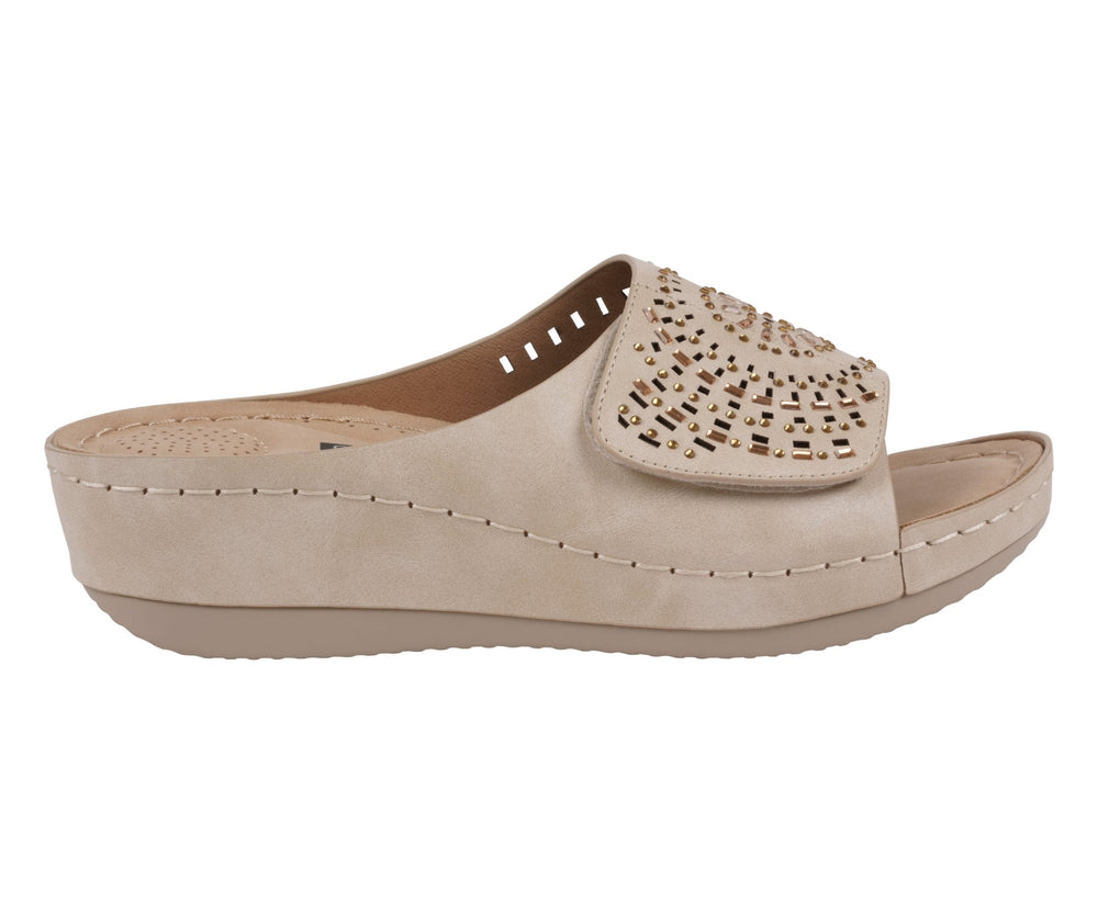 Women's Adrina Embellished Velcro Natural Wedge Sandals