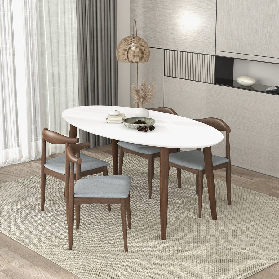 Ada Mid Century Modern Style Solid Wood White Top Oval Dining Table with Background