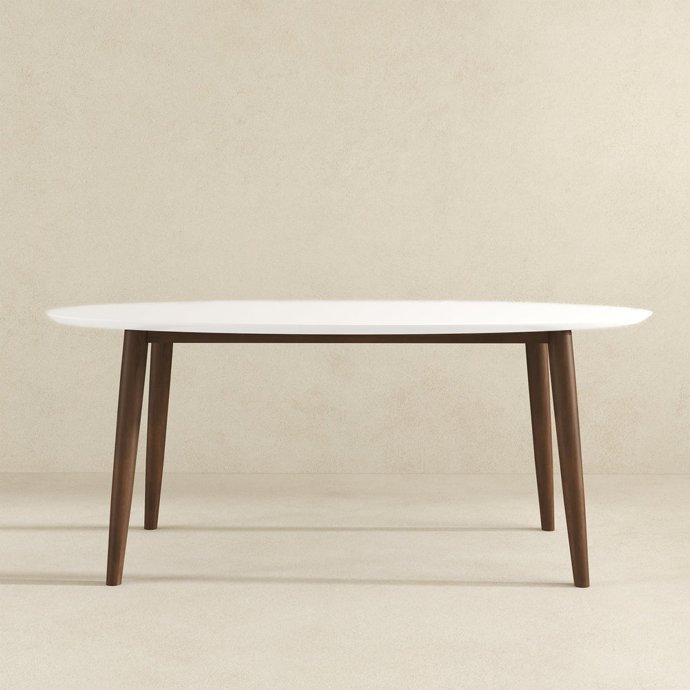 Ada Mid Century Modern Style Solid Wood White Top Oval Dining Table Side View