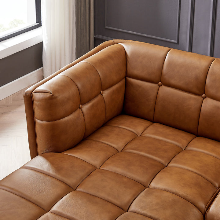 Addison Left Sectional Cognac Leather Sofa Zoomed Closeup