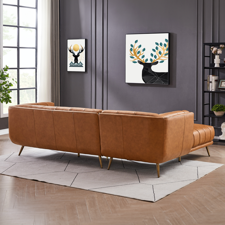 Addison Left Sectional Cognac Leather Sofa Back View