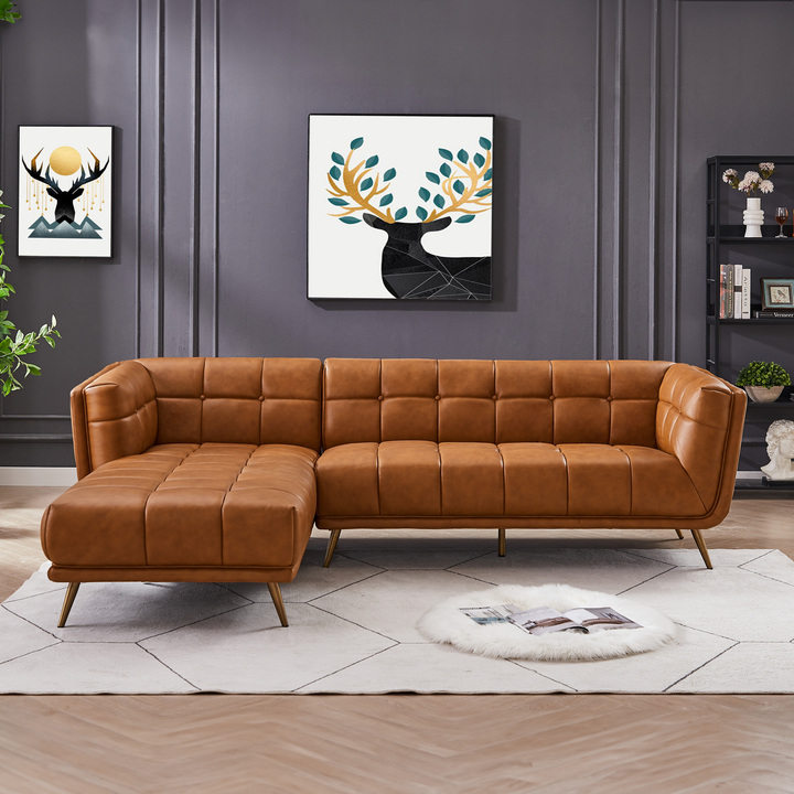 Addison Left Sectional Cognac Leather Sofa Front View