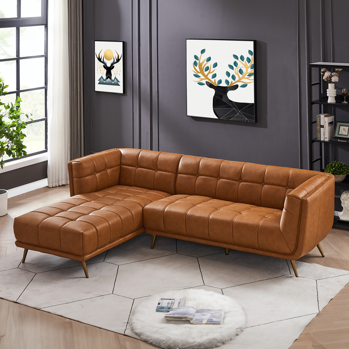 Addison Left Sectional Cognac Leather Sofa Left Angle