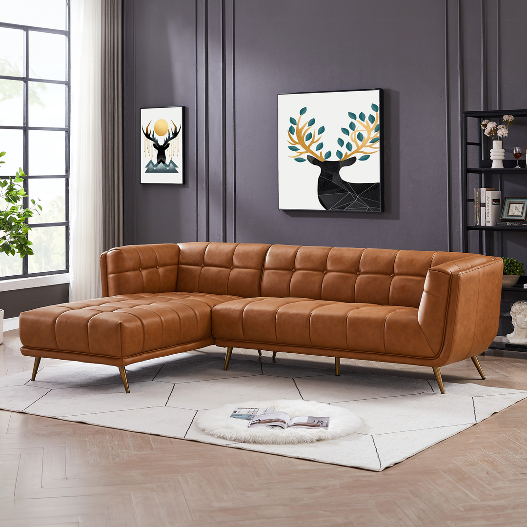 Addison Left Sectional Cognac Leather Sofa Left Angle View