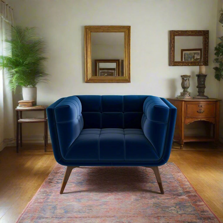 Addison Dark Blue Velvet Lounge Chair Front View Photo