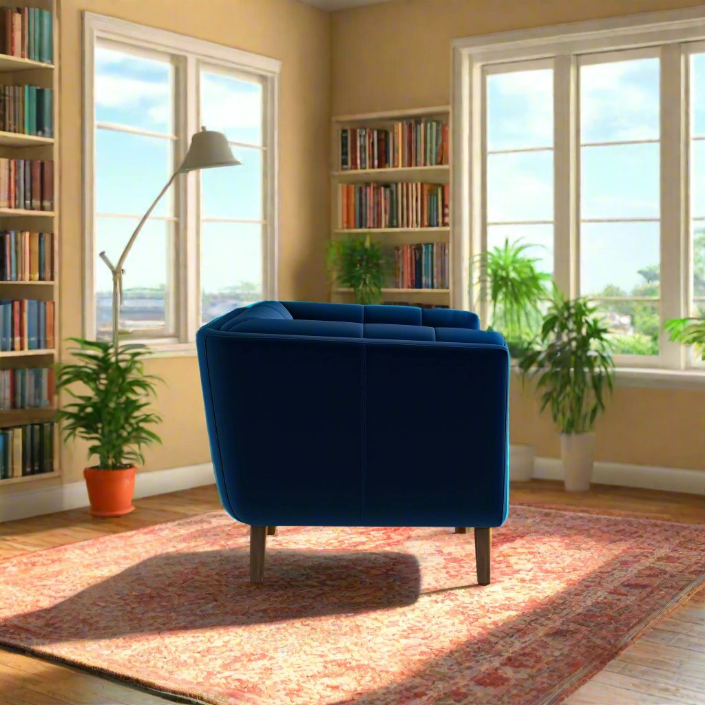 Addison Dark Blue Velvet Lounge Chair Side View