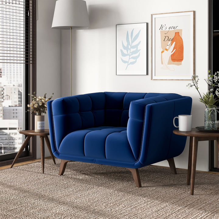 Addison Dark Blue Velvet Lounge Chair Left Angle