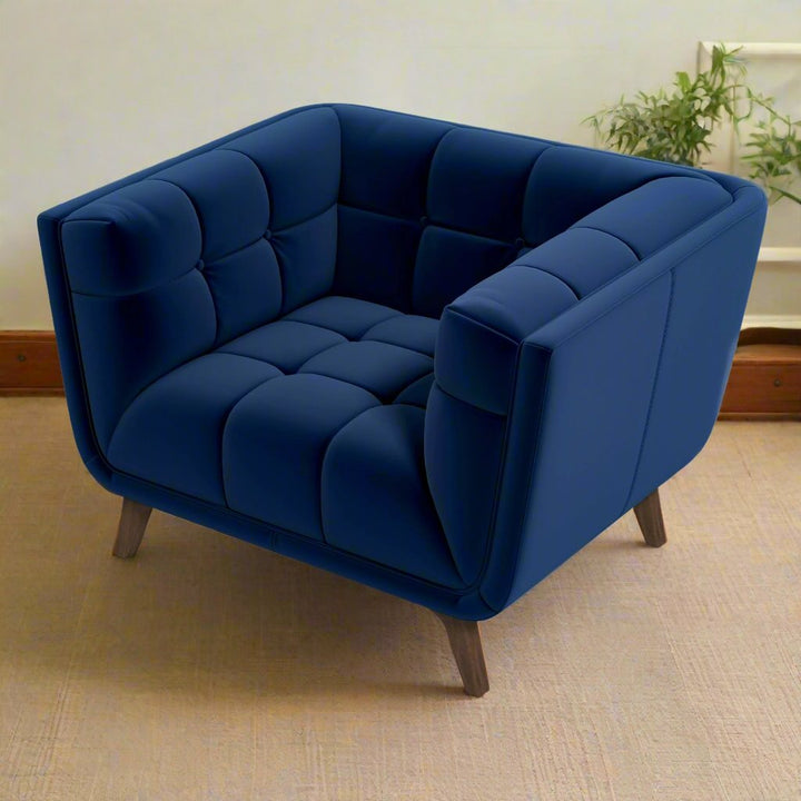 Addison Dark Blue Velvet Lounge Chair Zoomed