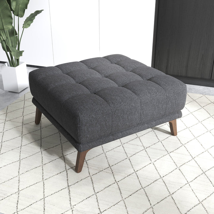 Addison Square Upholstered Ottoman Dark Gray Angle Closeup