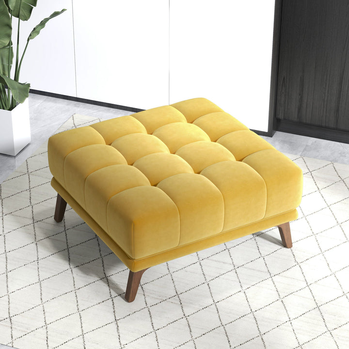 Addison Square Upholstered Ottoman Yellow with Background