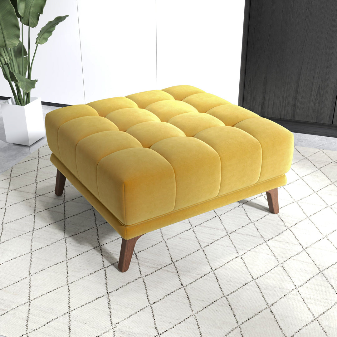 Addison Square Upholstered Ottoman Yellow Left Angle