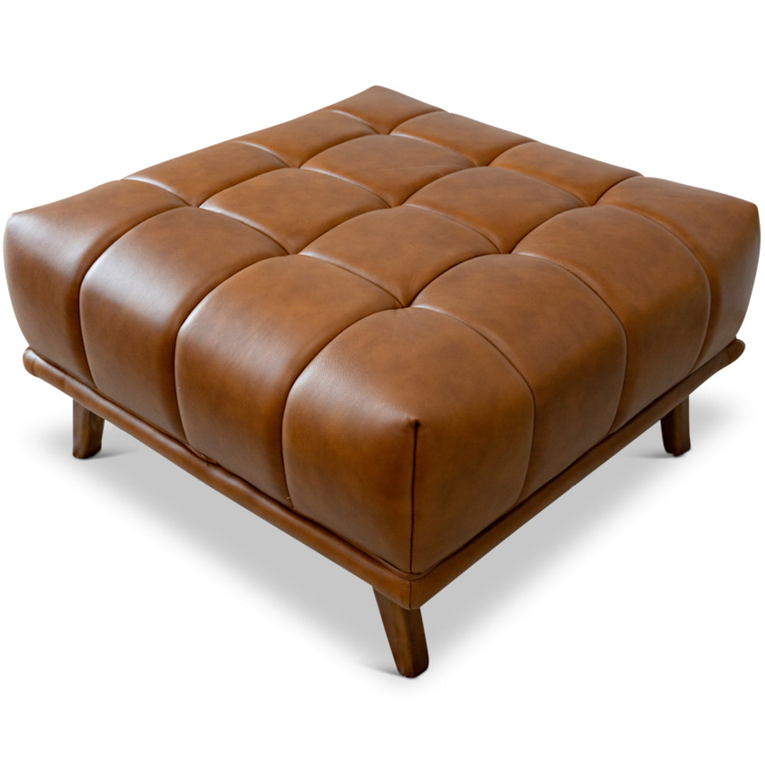 Addison Square Upholstered Ottoman Cognac Leather