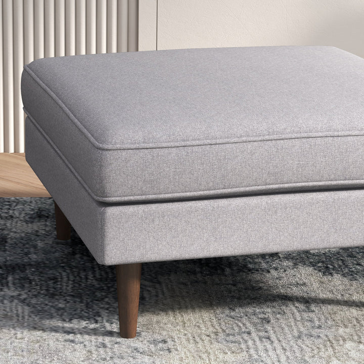 Amber Square Upholstered Ottoman (Light Gray Linen) Zoomed View