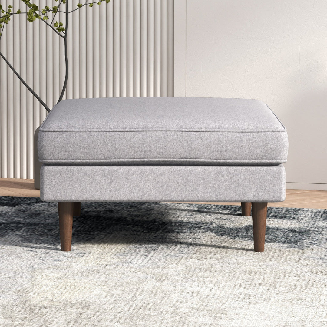 Amber Square Upholstered Ottoman (Light Gray Linen) Front Photo