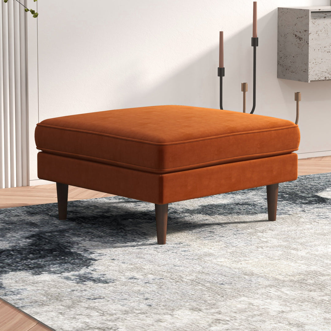 Amber Square Upholstered Ottoman (Burnt Orange Velvet) Ohoto with Background