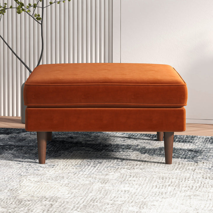 Amber Square Upholstered Ottoman (Burnt Orange Velvet) Side View