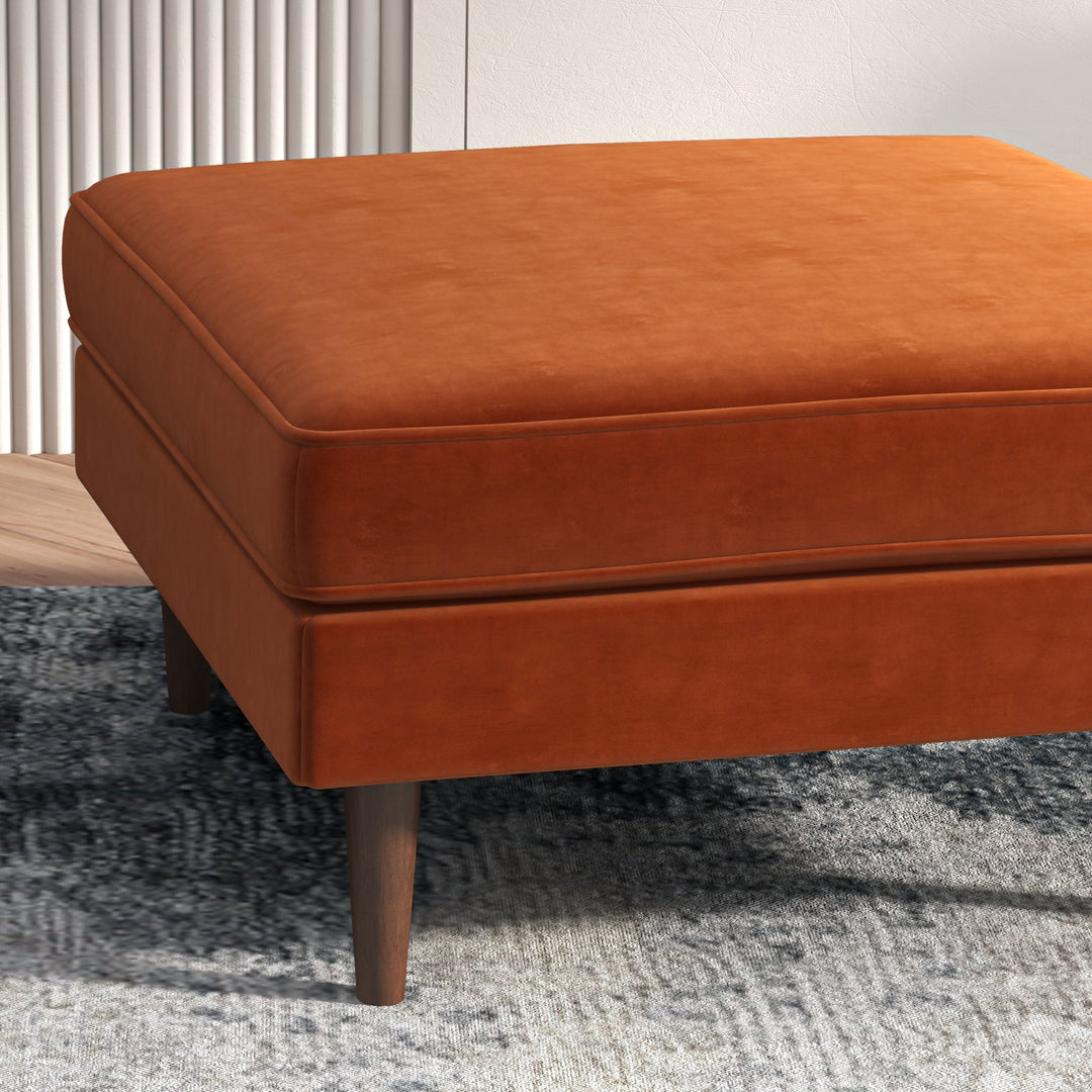 Amber Square Upholstered Ottoman (Burnt Orange Velvet) Zoomed