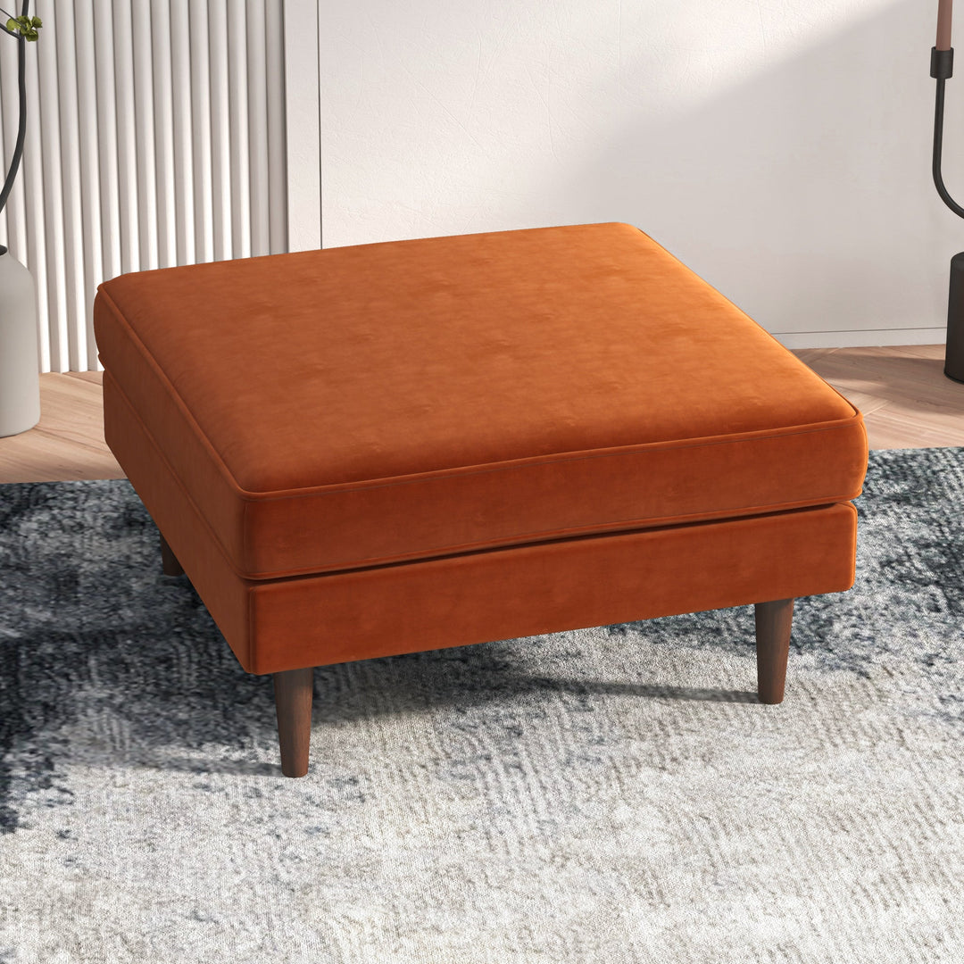 Amber Square Upholstered Ottoman (Burnt Orange Velvet)