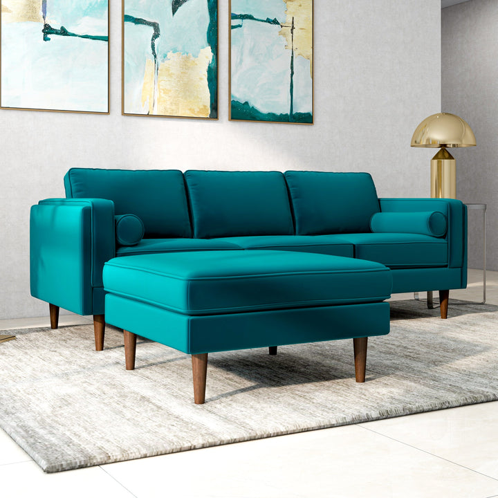 Amber Square Upholstered Ottoman (Teal Velvet) Set