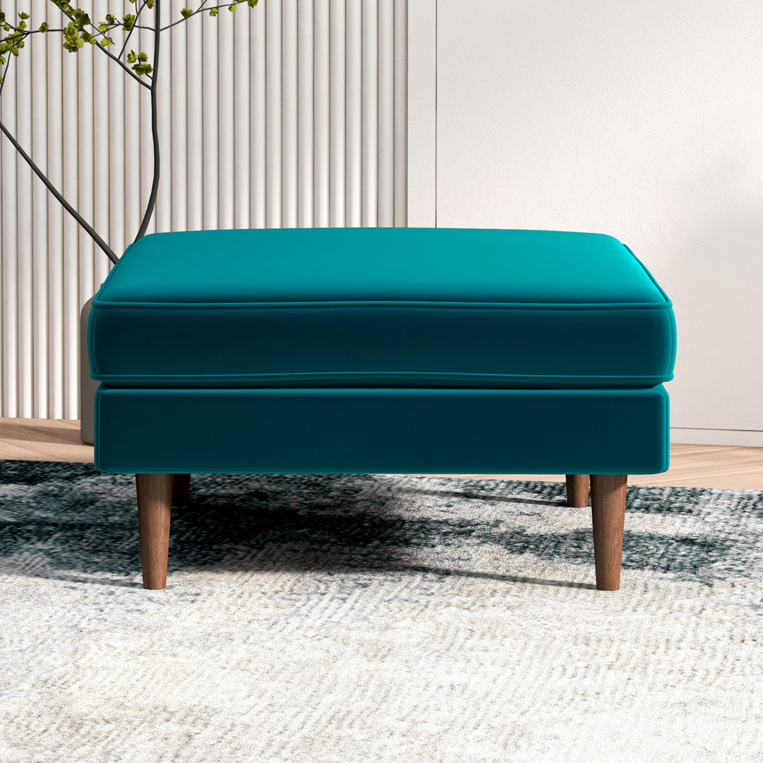 Amber Square Upholstered Ottoman (Teal Velvet) Front